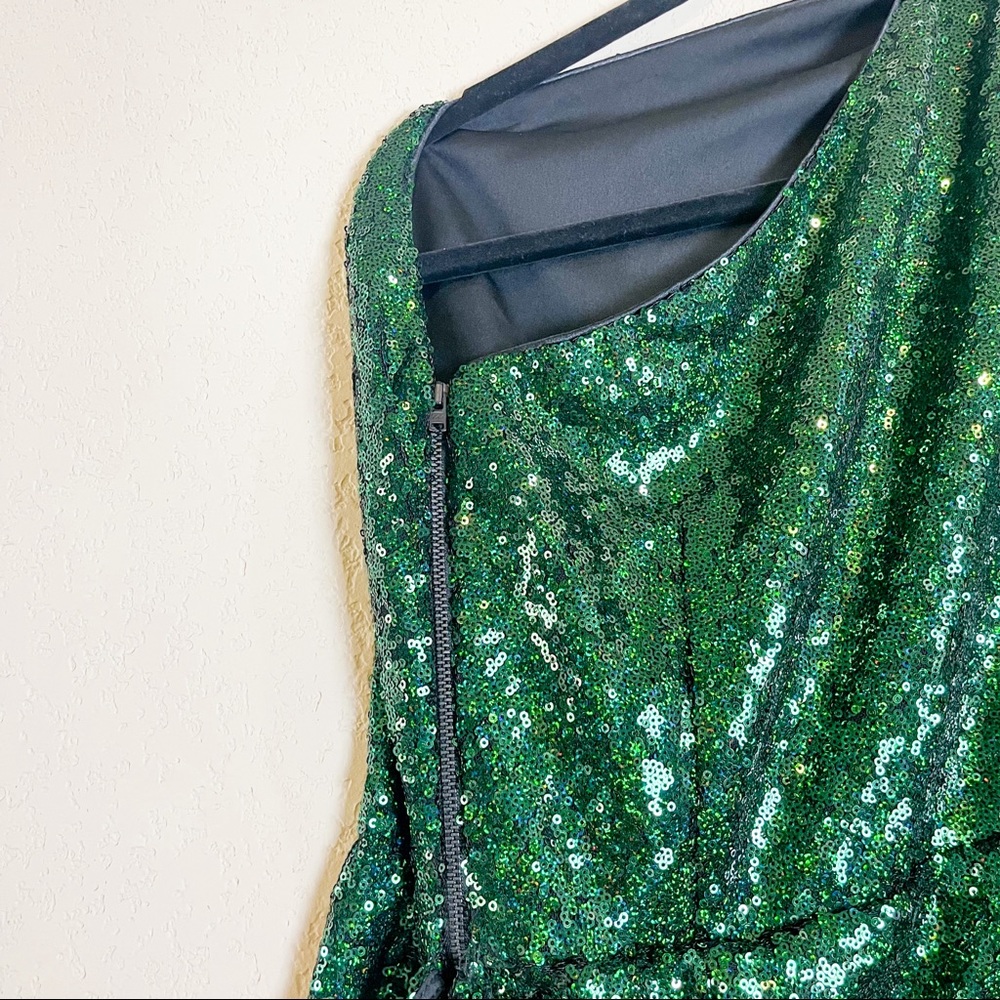 16Arlington One Sleeve Draped Sequined Tulle Mini Dress Green Size UK 8 US 4 - Picture 6 of 15